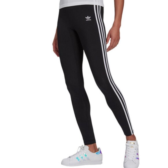 Adidas 3-Stripes Cotton Leggings Black/White - Picture 2 of 4